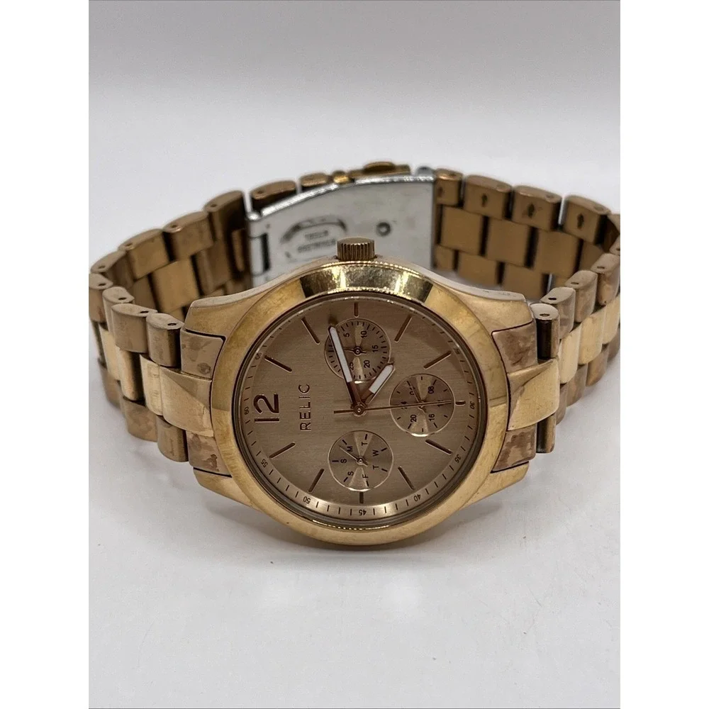 Relic Watch Unisex 36mm ZR15594 Rose Gold Tone Day Date 8.25